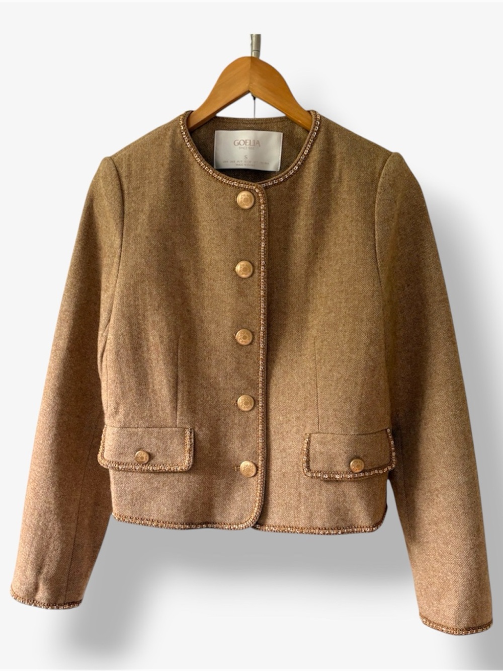 GOELIA brown washable wool blend cropped jacket - Picture 2 of 10